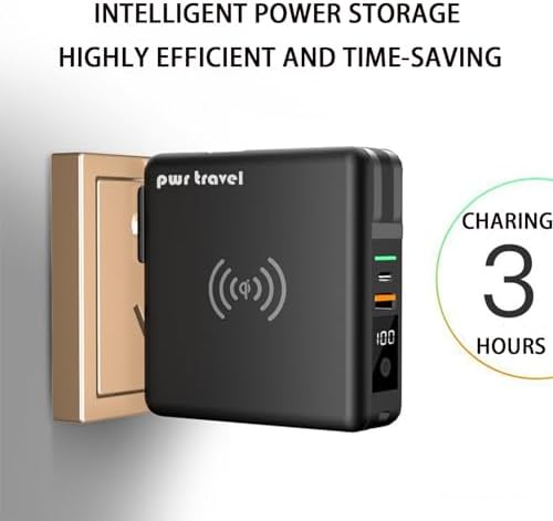 Ultimate 5-in-1 Travel Power Bank with 10,000 m Ah Capacity – Portable Wireless Charger Featuring AC Wall Plug, Built-in Cables, Dual Input Options, and 4 Output Ports for Multi-Device Compatibility – Perfect for Travelers and Adventurers