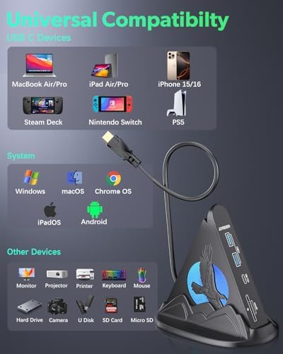 Experience Unmatched Connectivity with the 8-in-1 USB C Hub Multiport Adapter – 4 K HDMI Output, 100 W Power Delivery, and Vibrant RGB Lighting for Mac Book, Surface & i Mac – Effortless File Transfers with USB-A 3.0, USB-C, and SD Card Reader – Your Go-To Accessory for Enhanced Productivity and Seamless Device Integration