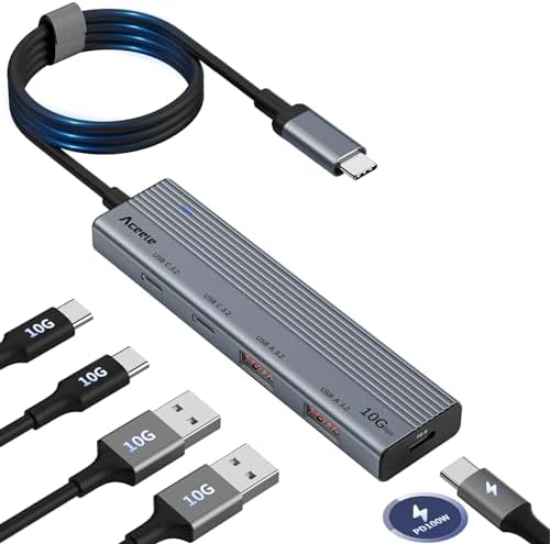 Revolutionary Aceele USB C Hub: High-Speed 10 Gbps Data Transfer with Dual USB-C & USB-A Ports, 100 W Power Delivery for Effortless Charging – 3.3 FT Cable Ideal for Mac Book Pro, Air & i Pad Pro – Your Ultimate Connectivity Game-Changer