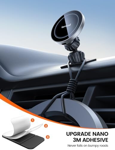 Lamicall 15 W Wireless Car Phone Mount Charger – Advanced 3-in-1 Intelligent Chip for Rapid Charging – 360° Rotating Magnetic Holder for i Phone 16 Pro Max and Qi-Compatible Devices – Sleek Silver Design for Effortless Dashboard and Vent Installation – Elevate Your On-the-Go Charging Experience