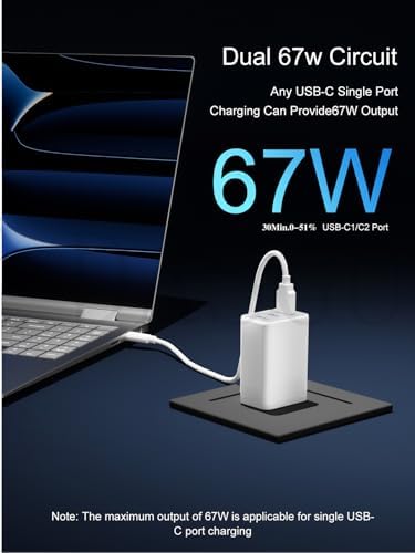 67 W Ga N USB-C Fast Charger Block – 3-Port Portable Wall Charger for Mac Book Pro, i Phone 16, Galaxy S24 & More – Compact, Foldable Design with Included Data Cable for Ultimate Compatibility & Speed