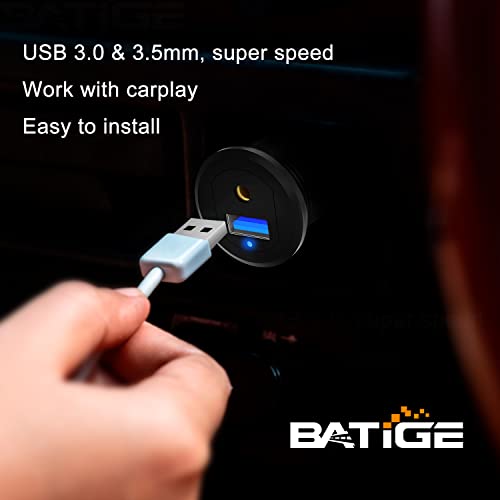 BATIGE Type C USB 3.0 Flush Mount Extension Cable – 3 ft Alloy Shell Car, Truck & Motorcycle Dashboard USB Port with LED Indicator for Enhanced Durability and Seamless Connectivity