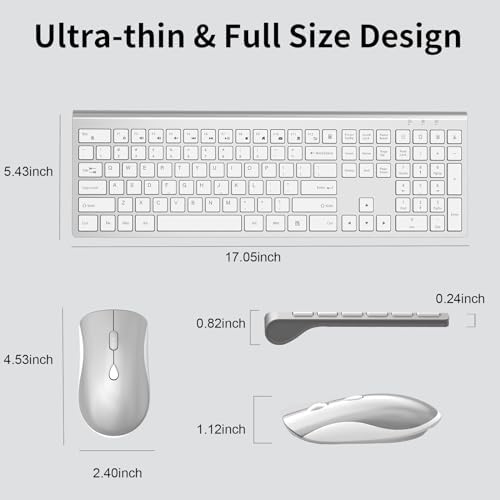 Ultra-Slim 2.4 G Wireless Keyboard with Numeric Keypad – Silent Ergonomic Design for Effortless Typing on PC & Mac, Plug-and-Play USB Receiver, Scissor Switch Technology for Enhanced Comfort and Speed