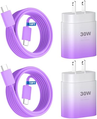 30 W Ultra-Fast USB C Wall Charger with 10 FT Cable in Stylish Purple Gradient | Rapid Charging Solution for Phone 15 Series & S24 Ultra Plus | Compact & Versatile Power Adapter for Modern Devices