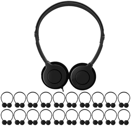 Bulk 20-Pack Adjustable Kids Headphones with 3.5 mm Jack – Optimal Classroom Earphones for Enhanced Focus and Audio Clarity in Schools, Libraries, and Home Learning Environments