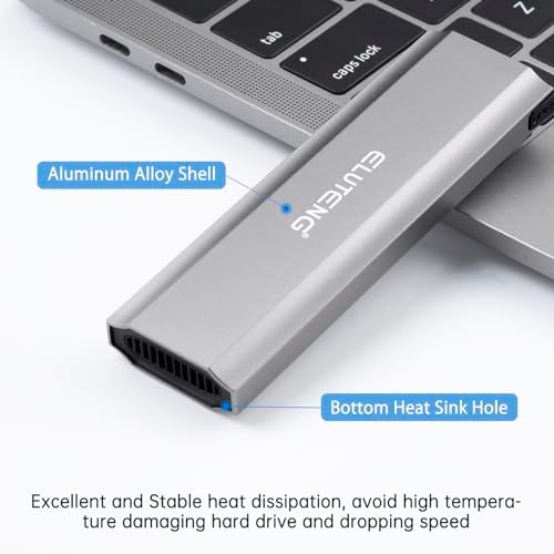 Transform Your M.2 SSD into a High-Speed External Drive with the ELUTENG Aluminum Enclosure – USB 3.2 Gen 2 for Lightning-Fast 10 Gbps Transfers, Supports Up to 4 TB, Compatible with NVMe and SATA SSDs, Effortless Plug-and-Play Setup for Professionals and Creators