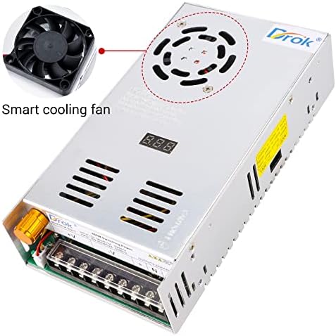 DROK 24 V Adjustable Power Supply – High-Efficiency AC to DC Converter for Reliable Power Delivery, 20 A 480 W Regulated Adapter Perfect for Computer Labs and Versatile Electronic Applications, Adjustable 5 V to 24 V Voltage Transformer for Enhanced Performance and Compatibility