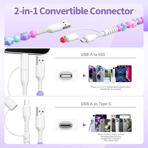 VOFUOE USB C Cable for iPhone Charging Cord [MFi Certified] 2 in 1 Multi Charging Cable Fast Charging Cable Star Beads 3.3FT Girls Women for iPhone 16/15 Pro Max-Colorful – Enhanced Compatibility and Speed