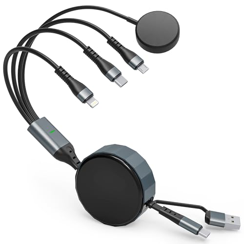 Ultra-Fast 100 W Retractable Charging Cable for Apple & Samsung – Compact USB-C to Lightning Solution for i Phone, i Pad, and Galaxy Watch 6/7 – Durable Travel-Friendly Multi-Device Charger for Tech Enthusiasts