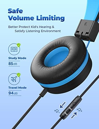 i Clever HS14 Kids Headphones – Stylish Black & Pink Volume-Limited On-Ear Headset with Built-In Microphone for Safe Listening and Enhanced Comfort, Foldable Travel Design for School and Home Use, Perfect for Tablets and Laptops