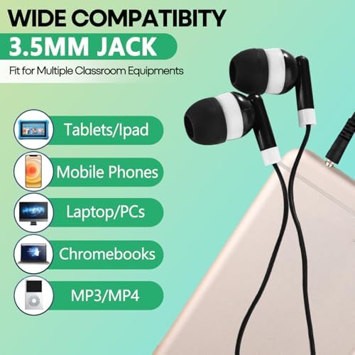 Affordable 60-Pack Kids Earbuds – Robust Wired Headphones with 3.5 mm Jack for Enhanced Learning and Play, Vibrant Color Selection for Classroom Engagement, Lightweight Build with Tangle-Free Cord for Optimal Comfort and Efficiency