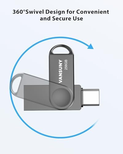 Vansuny 256 GB Dual USB Type-C Flash Drive – High-Speed OTG USB 3.0 Thumb Drive with Waterproof Metal Design for i Phone 15, Android Devices, and Laptops – Ultimate Storage Solution for Data Transfer and Backup