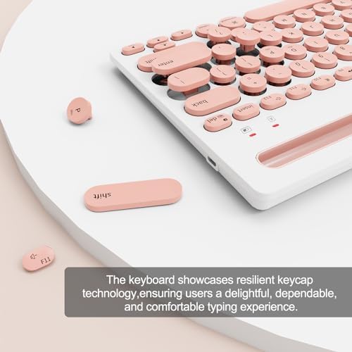 SADES Retro Wireless Bluetooth Keyboard for Mac, i Pad, i Phone, PC & Android – Multi-Device Connectivity & Portable Design with Vintage Round Keycaps – Perfect for Effortless Typing on the Go in Chic Pink