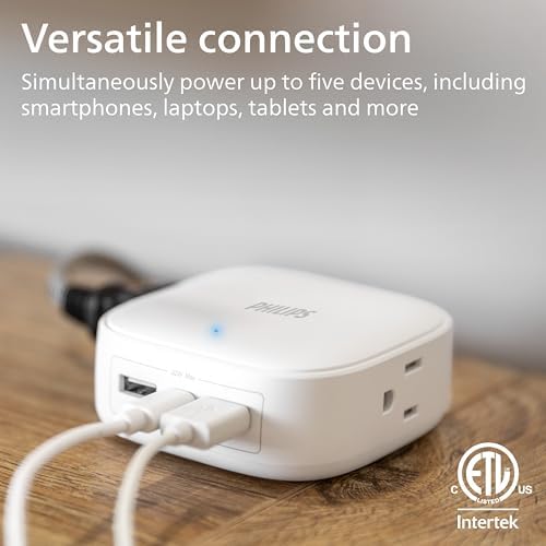 Philips 24 W USB Power Strip with 6 ft Braided Cable – Ultimate Charging Station for i Phone, i Pad, Samsung Galaxy & Google Pixel – 4 Port USB-A Design for Fast & Efficient Device Charging – Sleek & Durable Solution for Home, Office & Travel