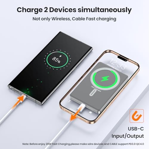 Magnetic 10000 m Ah Ultra-Slim Power Bank – 20 W Rapid Wireless Charger for i Phone 12/13/14/15 Pro Max – Compact & Lightweight Design with Enhanced Safety – Ideal for Quick On-the-Go Charging Solutions