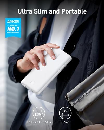 Anker Power Core 10 K Portable Charger – Ultra-Compact 10,000 m Ah Power Bank with Fast USB-C Charging and Power IQ Technology for i Phone, i Pad, and More – Lightweight Travel Essential for On-the-Go Power Solutions