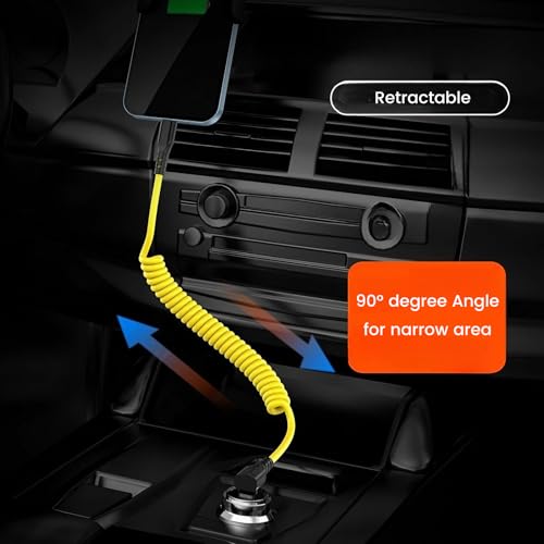 60 W Rapid Charge Retractable Coiled USB C to USB-C Cable with 90° Right Angle Connector – Ideal for i Phone 15/16 Pro Max, Galaxy S24/S23/S20/S10/Note 10/9, Pixel Devices, and Tesla – Ultimate Convenience and Speed for Tidy Workspaces and Seamless Data Sync