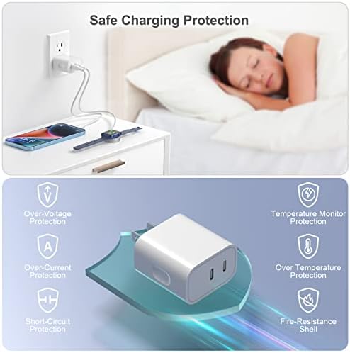 20 W Dual USB-C Fast Charger Block – Compact 2-Port Power Adapter for i Phone 16 Series, i Pad & Samsung Galaxy – Travel-Friendly Wall Charger with Enhanced Safety Features for Rapid Device Charging