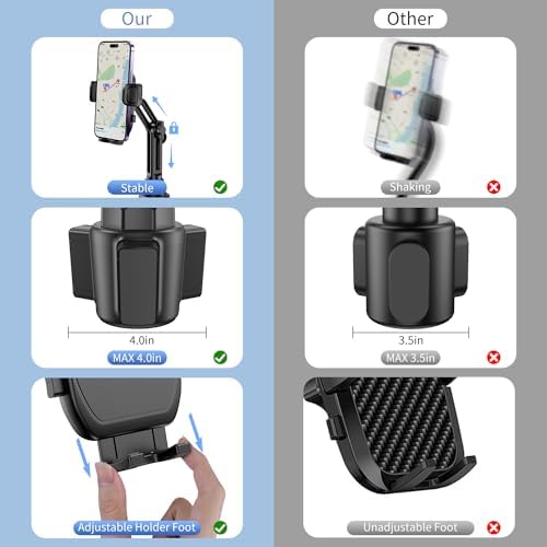 Universal Cup Phone Holder for Cars and More – Adjustable Long Neck Mount for All 4-7 Inch Smartphones – Non-Slip Cradle Compatible with i Phone, Samsung, Google – Ideal for Vehicles, Golf Carts, and Treadmills – Enhance Convenience and Safety While Driving or Exercising