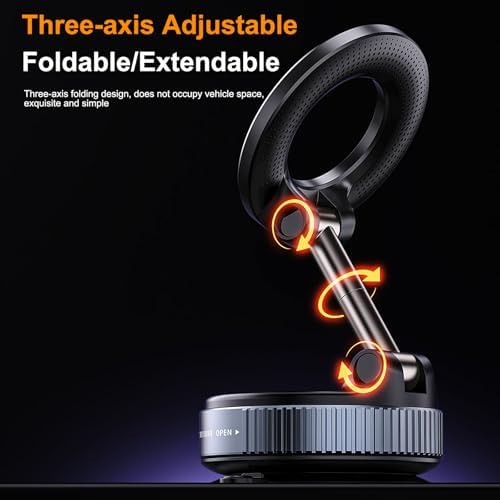 Car Mount Vacuum Magnetic Phone Holder, Foldable Universal Strong Suction Stand for Cell Phone for iPhone 12 13 14 15 16 Samsung for Live Streaming, Mirror Gym Bath Shower Bracket – Enhanced Compatibility and Speed