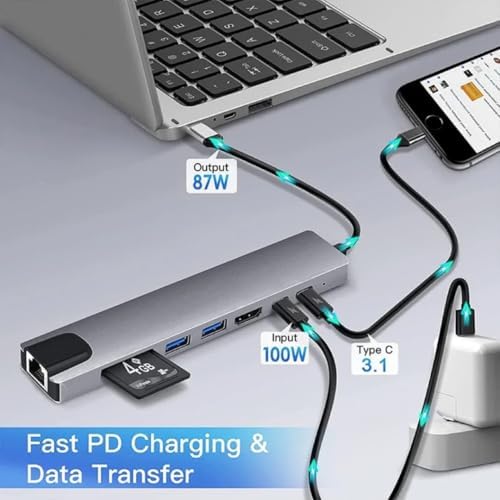 Unleash Your Productivity with the All-in-One 8-in-1 USB-C Hub Docking Station – Featuring 4 K@60 Hz HDMI, Gigabit Ethernet, 100 W Power Delivery, Dual USB Ports, and SD/TF Card Reader for Effortless Device Connectivity and Enhanced Workflow Efficiency