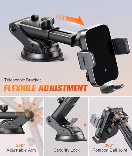 Elevate Your Driving Experience with the OBRFFE Wireless Car Charger Mount – Auto-Clamping Design for Effortless 15 W Fast Charging – Compatible with i Phone 16/15/14/13/12 Pro Max & Samsung Galaxy S25/S24+/S23 Ultra/S22/S21+ – Versatile Dash, Windshield & Vent Installation – Secure Your Device with Style and Convenience