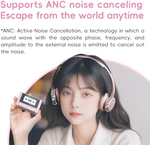 Fii O Retro Wireless Bluetooth 5.4 Headphones in Pink – 58-Hour Active Noise Cancelling Earphones for Ultimate Comfort & Sound Quality – Ideal for Travel, Home, and On-the-Go Listening