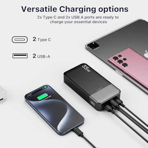 High-Speed 35 W USB-C Portable Charger – 20,000 m Ah Power Bank with QC4.0 & PD3.0 for Rapid Charging of Mobile Phones, Tablets, & Bluetooth Devices – Ultimate Compatibility & Convenience in Sleek Blue Design