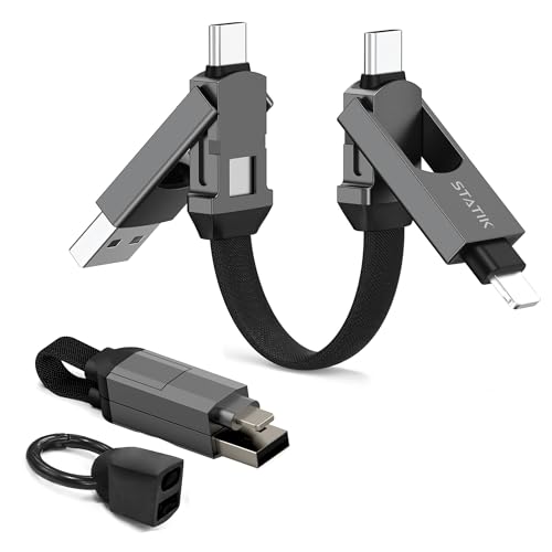 Premium Statik Hex Charge Keychain Charger Cable – 4 in 1 Universal Charging Solution with 60 W Fast Charge – Compact Keyring Design for i Phone, USB-C, and USB-A Devices – 2-Pack for Ultimate Convenience and Versatility