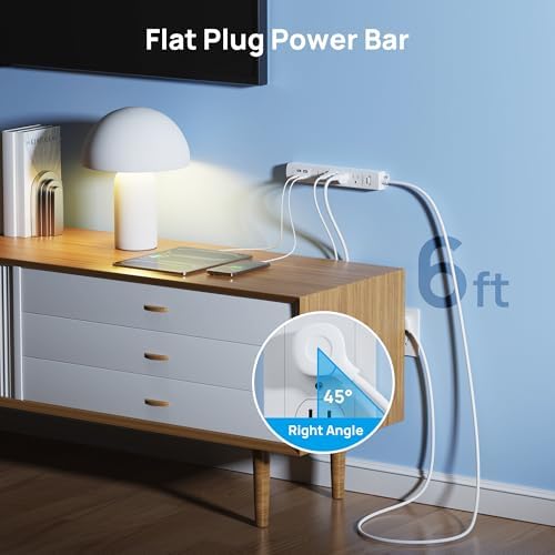 Ultra-Slim TROND Surge Protector Power Strip with 3 USB Ports & Type C – 4 AC Outlets for Maximum Device Protection & Charging Speed – 1440 J Surge Defense, ETL Listed, Space-Saving Wall Mount Design for Home Office & Dorm Use – Versatile Power Management Solution in Elegant Black