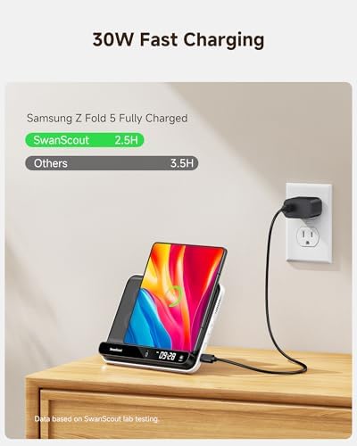 30 W Fast Wireless Charging Station for Samsung Galaxy Z Fold & Google Pixel Fold – Ultra-Fast Foldable Charger Stand with Enhanced Compatibility, Anti-Slip Stability, and Overheat Protection for Effortless Power-ups