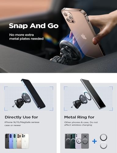 LISEN Mag Safe Car Phone Holder for i Phone 16-12 Pro Max – Strong Magnetic Dashboard & Vent Mount – Stylish Purple Design – Effortless Installation & Wireless Charging Support for Ultimate Driving Safety