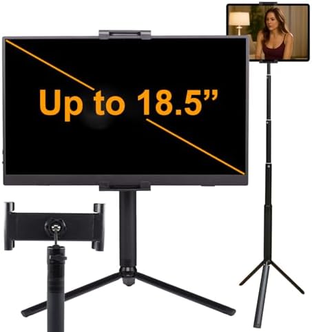Versatile Travel Monitor Stand FL11 C: Adjustable Height Tablet Holder for 15.6-18.5 Inch Displays with Secure Clamp, Swivel/Tilt Features, and Compact Tripod Design for Enhanced Productivity on the Go