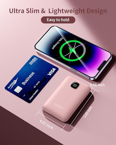Ultra Slim ANOUV 10,000 m Ah Portable Charger – Fast Charging Power Bank with PD 22.5 W & QC 3.0 for i Phone and Android Devices – Lightweight External Battery for On-the-Go Charging Needs