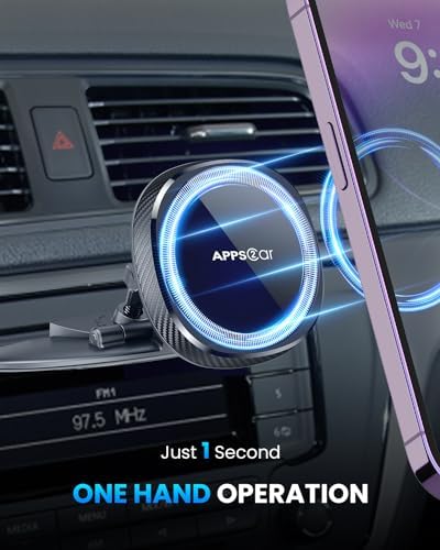 APPS2 Magnetic CD Player Phone Mount for Mag Safe – Ultimate Hands-Free Car Accessory with 17 Strong Magnets for Secure i Phone 12-16 Compatibility – Effortless Installation & 360-Degree Rotation for Optimal Viewing – Enhance Your Driving Safety and Convenience