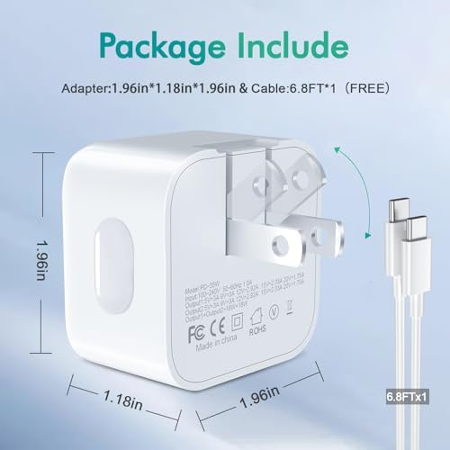 IEFUU 35 W Dual USB-C Compact Power Adapter – Fast Charging Wall Charger for i Phone 16, 15, 14, 13, 12 Pro Max, Plus, Mini & Air Pods – Lightweight Design with C to C Cable for i Pad & Enhanced USB-C Device Compatibility – Optimal Travel Charger Solution