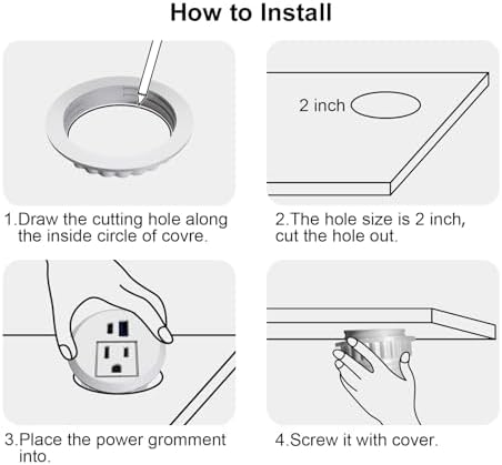 Transform Your Workspace with the 20 W USB-C Fast Charge Recessed Power Grommet – 2-Inch Flush Mount Desk Outlet Featuring 6.5 FT Extension Cord for Effortless Connectivity in Home, Office, School, or Hotel – Ultimate Space-Saving Power Solution with Enhanced Device Compatibility