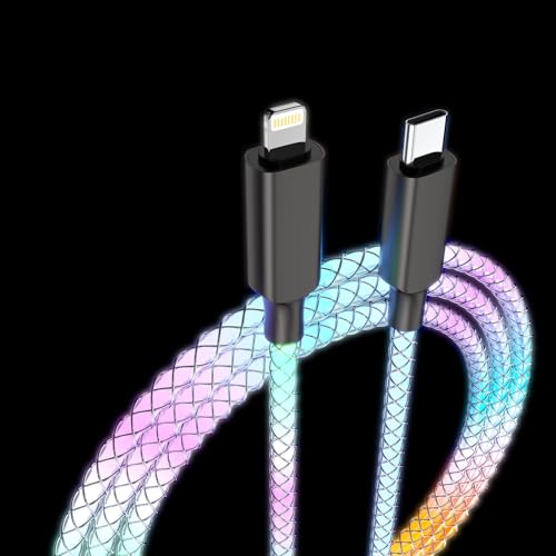 Transform Your Charging Routine with the RGB LED Light Up i Phone Lightning Charger Cable – 27 W Fast Charging Cord for i Phone 14, 13, 12, Pro, 11, and 8 – 3 FT USB to Lightning Cable with Eye-Catching Glow and Apple MFi Certification for Enhanced Durability and Speed