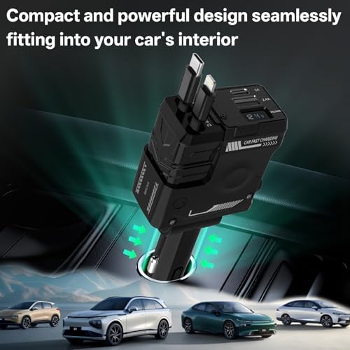 Revolutionary Retractable 4 in 1 Car Charger with Starlight Design – Fast Charging USB-A & USB-C Compatibility for i Phone 16/15/14/13/12/11/X, Galaxy, and Pixel Devices – Multi-Device Power Solution for Modern Drivers
