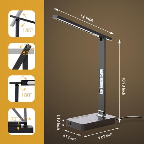 Versatile Power Strip Lamp with USB Charging: 2 AC Outlets, 1 USB-A & 1 Type-C Port, Adjustable Brightness Desk Lamp for Home Office & Dorm Room, 5 ft Extension Cord with Surge Protection for Ultimate Device Safety