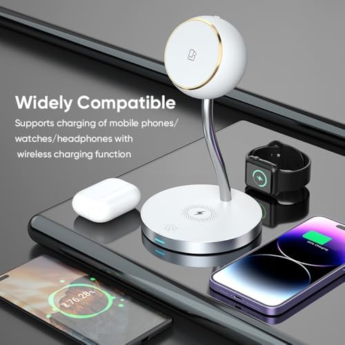 Revolutionary 4-in-1 Wireless Magnetic Charging Station with LED Lamp – Fast 15 W Charger for i Phone 11-16 Series, i Watch, and Air Pods – Sleek Bedside/Desktop Design for Enhanced Device Compatibility and Clutter-Free Convenience