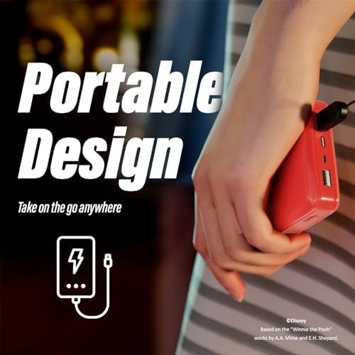 Disney Winnie The Pooh 10,000 m Ah Power Bank – Universally Compatible Portable Charger for i OS & Android – Enchanting Gift for Fans of All Ages – Lightweight, Fast Charging, and Adorned with Classic Pooh Graphics for Ultimate Convenience