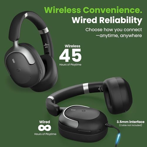 Premium GEARit Over-Ear Bluetooth Headphones with Advanced 360 Spatial Audio – Exceptional Noise Cancelling Wireless Headset for i Phone & Android Users – Unmatched 45-Hour Playtime, Dual Device Connectivity, Lightweight Foldable Design & Integrated Microphone for Effortless Calls