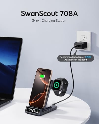 Ultimate 3-in-1 Wireless Charging Station for i Phone 16/15/14/13/12, Apple Watch 10/9/8/7/6 & Ultra, Air Pods Pro/3/2/4 – Fast Charge, Sleek Design, No Adapter Required – Enhance Your Charging Experience with Seamless Compatibility and Portability