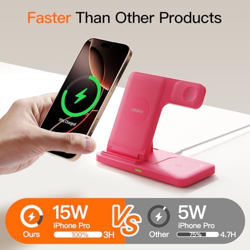3-in-1 Wireless Charging Station for Apple Devices – 15 W Fast Charger Stand for i Phone 16/15/14/13/12/11, Apple Watch, and Air Pods – Convenient Portable Design with Enhanced Compatibility and Safety Features for Home and Travel – Perfect Gift for Tech Enthusiasts