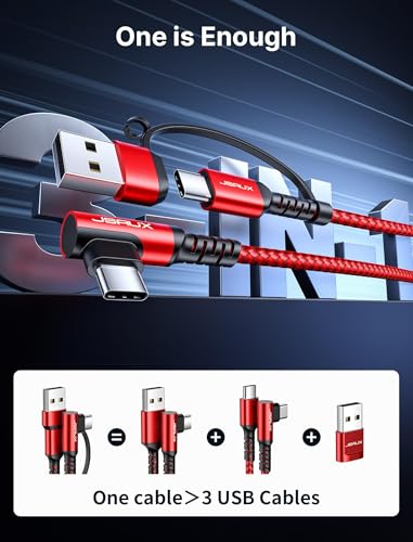 JSAUX 100 W USB C Cable 2-Pack – 10 FT Right-Angle Charging Cords with Fast Data Transfer for i Phone 16, Samsung Galaxy, i Pad & Mac Book – Durable & Flexible Design for Effortless Charging in Tight Spaces