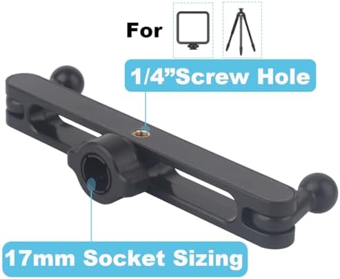 Dual 17mm Ball Mount Splitter Adapter for Phone, 17mm Ball Mount Extension 1 to 2 Joint Head Connector Base, with Ball Socket and 1/4 Thread Interface for Car/Desk Phone Arm, Tripods – Enhanced Compatibility and Speed
