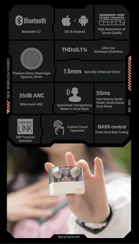 Moondrop Space Travel TWS Earphones – Ultimate Bluetooth 5.3 Noise Cancelling IEMs for Exceptional Sound Quality and Comfort, Perfect for Music, Gaming, and Calls on the Go