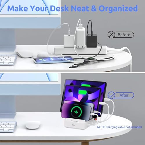 Versatile 4-Port USB Charging Station for Multiple Devices – Compact and Stylish Organizer Dock in Vibrant Purple, Ideal for Cell Phones, i Pads, and Kindle Tablets with Smart Charging Technology for Fast and Safe Power Delivery