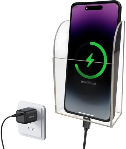 Clear Acrylic Wall-Mounted Tablet Holder – Sleek Charging Station for i Pads, Kindles, and Smartphones – Innovative Remote Control Organizer for Modern Homes and Offices – Maximize Space with Easy Access Design – Durable and Stylish Storage Solution for Clutter-Free Living